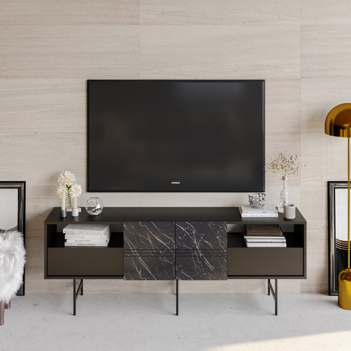Hanah Home Derin - Soporte de TV Negro y Mármol Hanah Home Derin - Soporte de TV Negro y Mármol